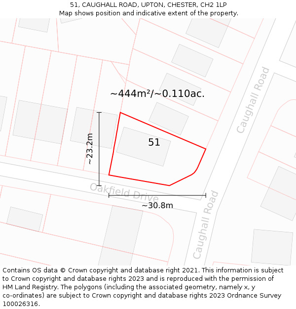 51, CAUGHALL ROAD, UPTON, CHESTER, CH2 1LP: Plot and title map