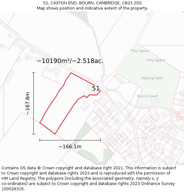 51, CAXTON END, BOURN, CAMBRIDGE, CB23 2SS: Plot and title map