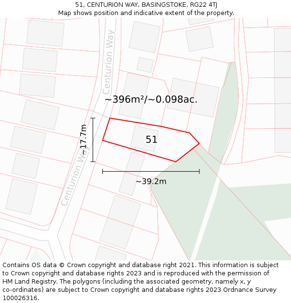 51, CENTURION WAY, BASINGSTOKE, RG22 4TJ: Plot and title map