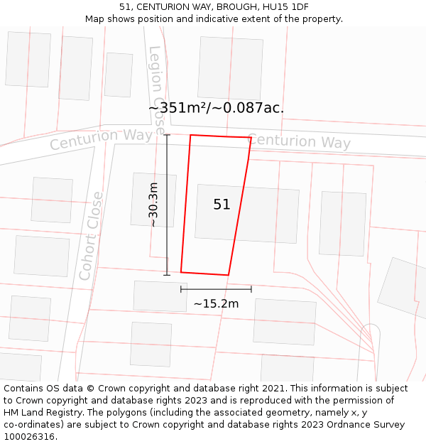 51, CENTURION WAY, BROUGH, HU15 1DF: Plot and title map
