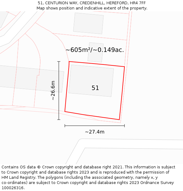 51, CENTURION WAY, CREDENHILL, HEREFORD, HR4 7FF: Plot and title map