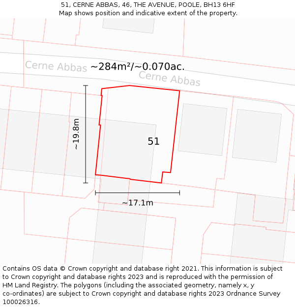 51, CERNE ABBAS, 46, THE AVENUE, POOLE, BH13 6HF: Plot and title map