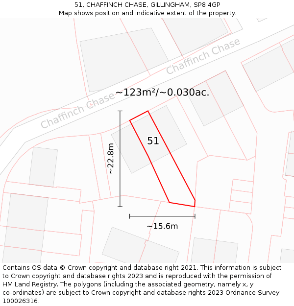 51, CHAFFINCH CHASE, GILLINGHAM, SP8 4GP: Plot and title map