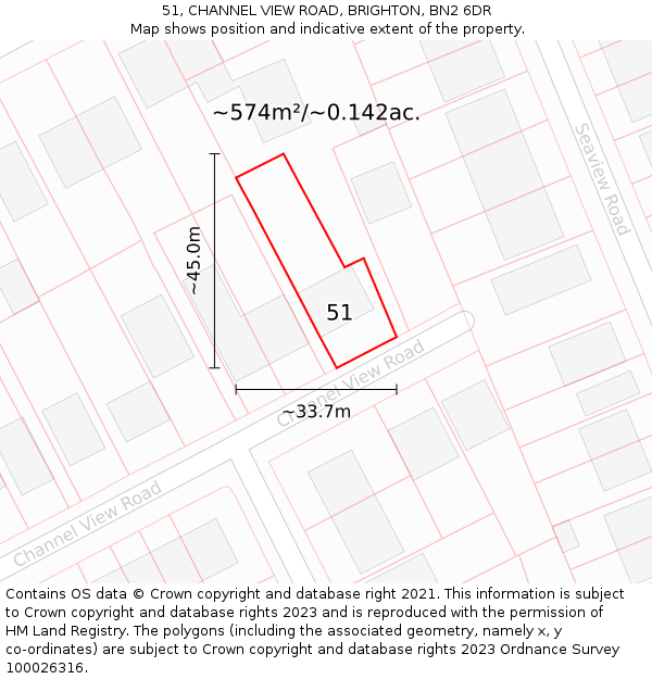 51, CHANNEL VIEW ROAD, BRIGHTON, BN2 6DR: Plot and title map