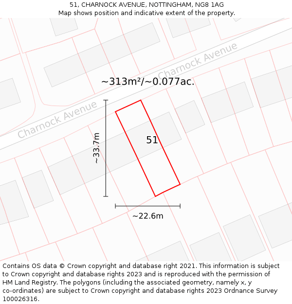 51, CHARNOCK AVENUE, NOTTINGHAM, NG8 1AG: Plot and title map