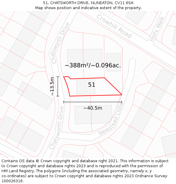 51, CHATSWORTH DRIVE, NUNEATON, CV11 6SA: Plot and title map