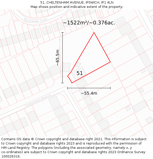 51, CHELTENHAM AVENUE, IPSWICH, IP1 4LN: Plot and title map