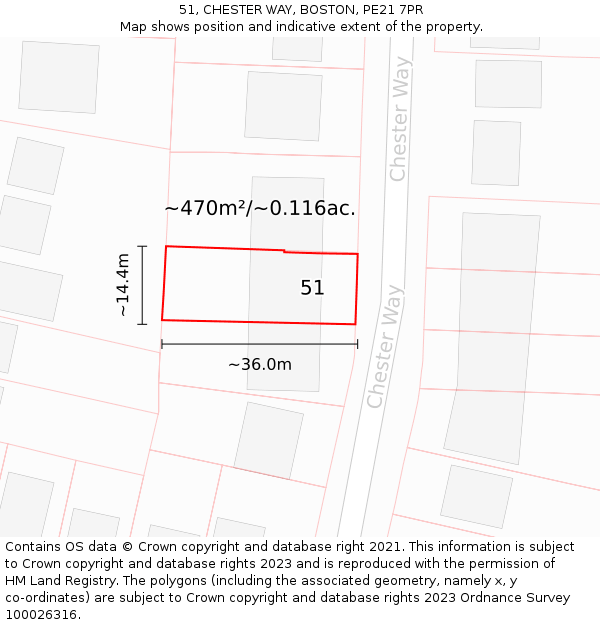 51, CHESTER WAY, BOSTON, PE21 7PR: Plot and title map