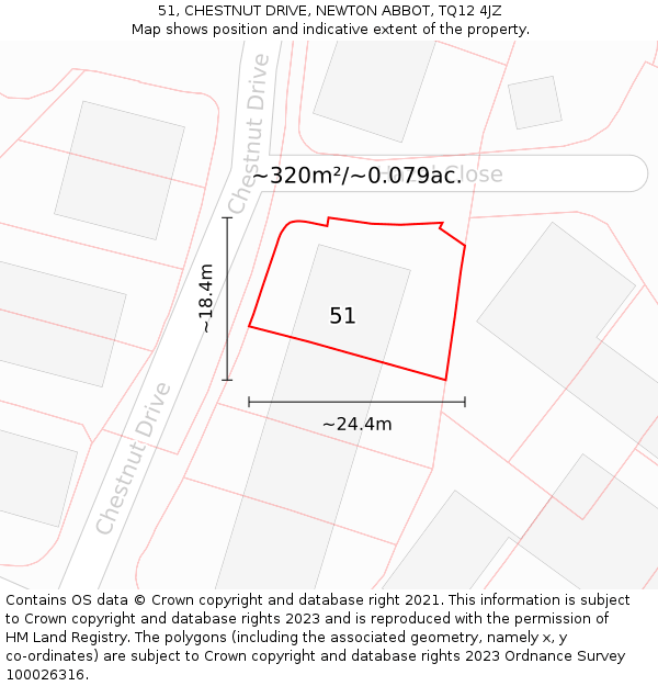 51, CHESTNUT DRIVE, NEWTON ABBOT, TQ12 4JZ: Plot and title map