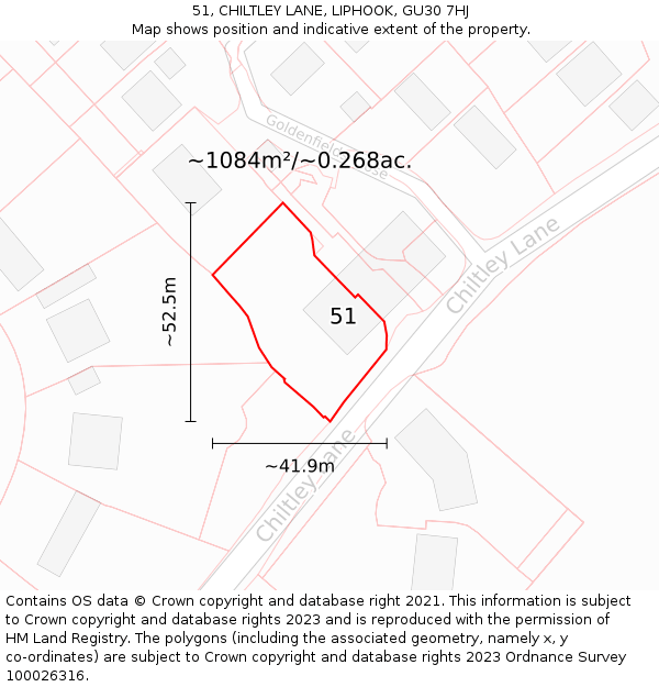 51, CHILTLEY LANE, LIPHOOK, GU30 7HJ: Plot and title map