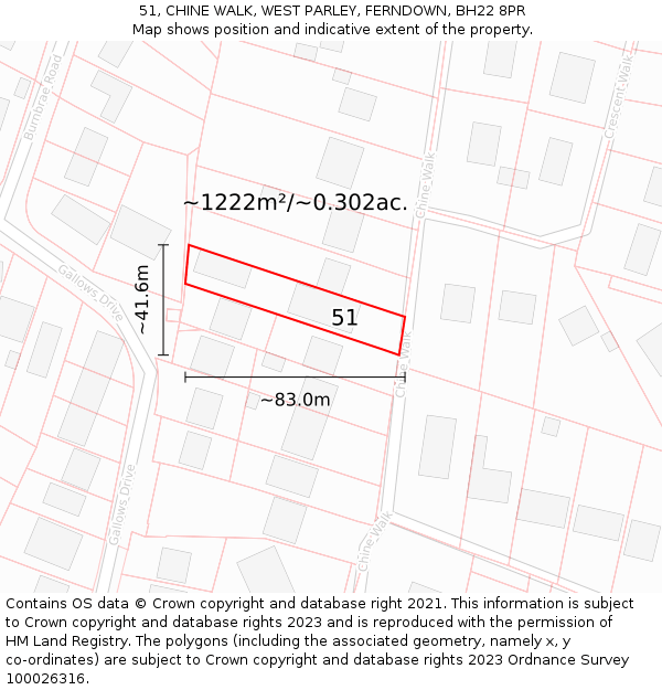 51, CHINE WALK, WEST PARLEY, FERNDOWN, BH22 8PR: Plot and title map