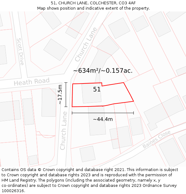 51, CHURCH LANE, COLCHESTER, CO3 4AF: Plot and title map