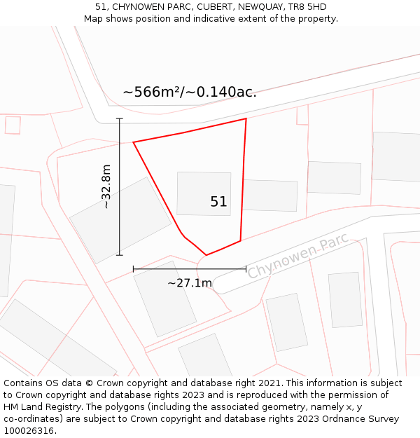 51, CHYNOWEN PARC, CUBERT, NEWQUAY, TR8 5HD: Plot and title map