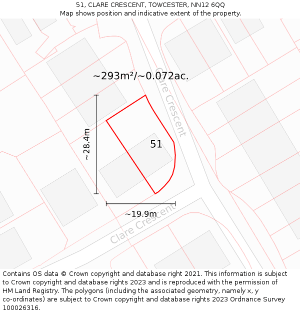 51, CLARE CRESCENT, TOWCESTER, NN12 6QQ: Plot and title map
