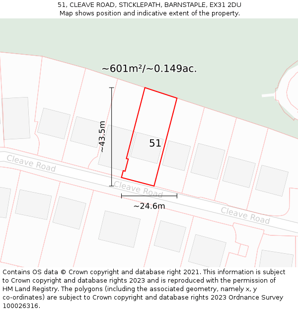 51, CLEAVE ROAD, STICKLEPATH, BARNSTAPLE, EX31 2DU: Plot and title map
