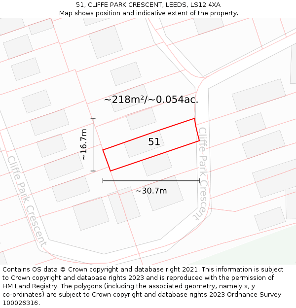 51, CLIFFE PARK CRESCENT, LEEDS, LS12 4XA: Plot and title map