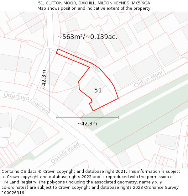 51, CLIFTON MOOR, OAKHILL, MILTON KEYNES, MK5 6GA: Plot and title map
