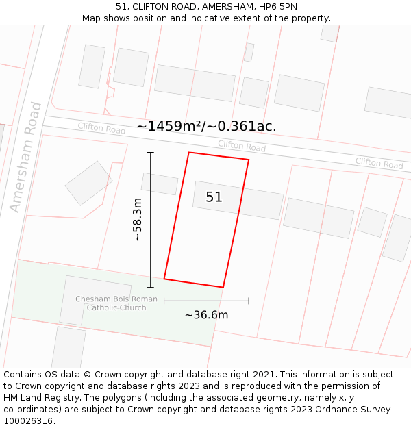 51, CLIFTON ROAD, AMERSHAM, HP6 5PN: Plot and title map