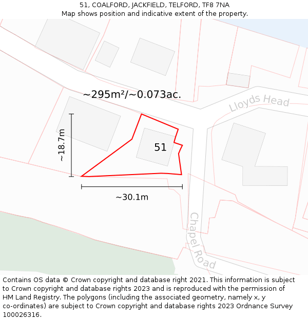 51, COALFORD, JACKFIELD, TELFORD, TF8 7NA: Plot and title map