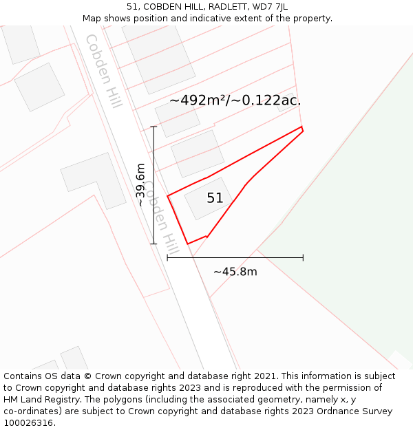 51, COBDEN HILL, RADLETT, WD7 7JL: Plot and title map