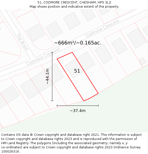 51, CODMORE CRESCENT, CHESHAM, HP5 3LZ: Plot and title map