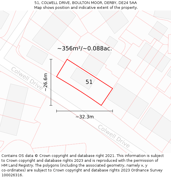 51, COLWELL DRIVE, BOULTON MOOR, DERBY, DE24 5AA: Plot and title map
