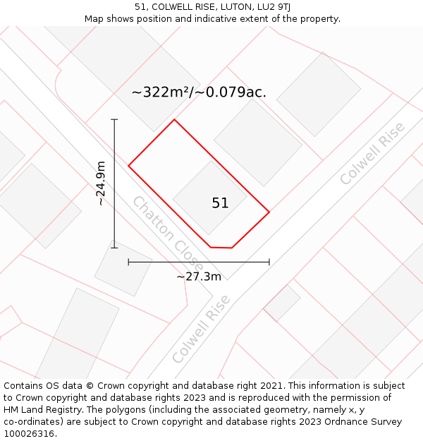 51, COLWELL RISE, LUTON, LU2 9TJ: Plot and title map