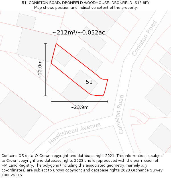 51, CONISTON ROAD, DRONFIELD WOODHOUSE, DRONFIELD, S18 8PY: Plot and title map