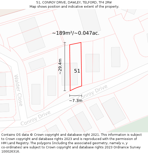 51, CONROY DRIVE, DAWLEY, TELFORD, TF4 2RW: Plot and title map