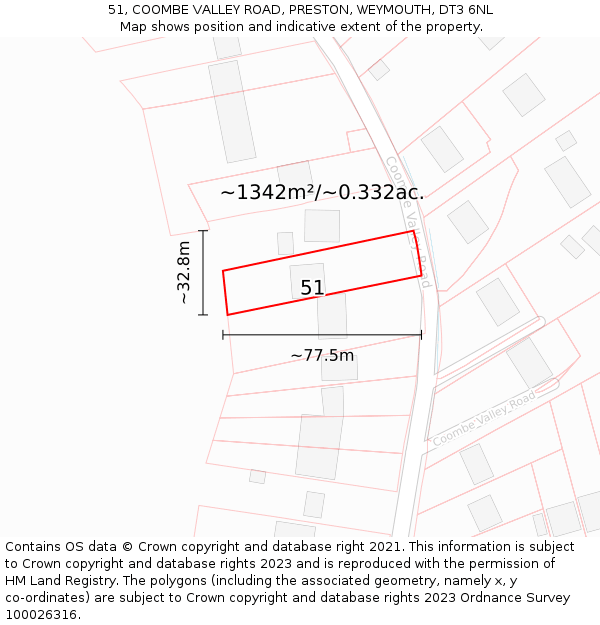 51, COOMBE VALLEY ROAD, PRESTON, WEYMOUTH, DT3 6NL: Plot and title map