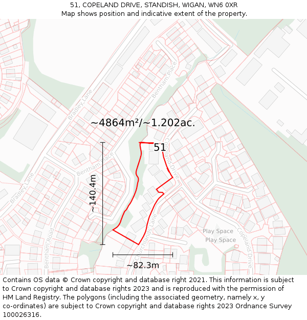 51, COPELAND DRIVE, STANDISH, WIGAN, WN6 0XR: Plot and title map