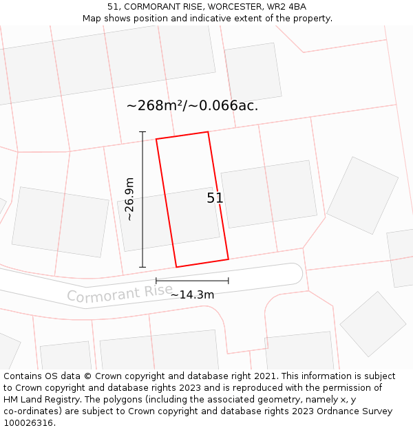 51, CORMORANT RISE, WORCESTER, WR2 4BA: Plot and title map