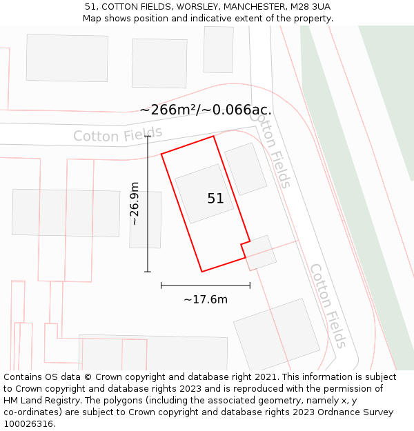 51, COTTON FIELDS, WORSLEY, MANCHESTER, M28 3UA: Plot and title map