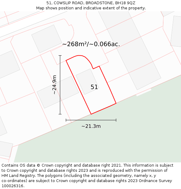 51, COWSLIP ROAD, BROADSTONE, BH18 9QZ: Plot and title map