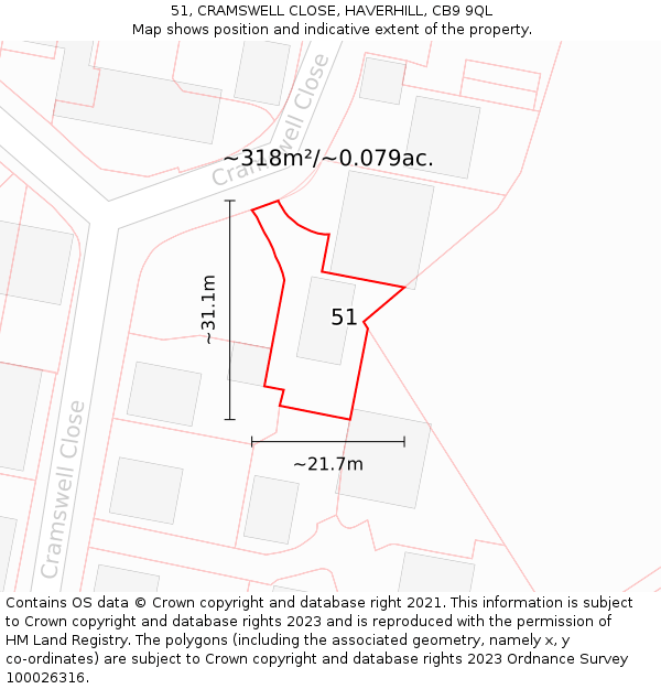 51, CRAMSWELL CLOSE, HAVERHILL, CB9 9QL: Plot and title map
