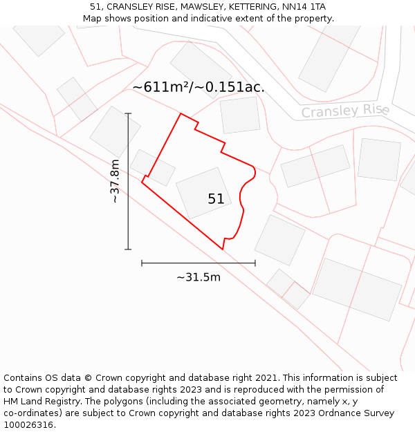 51, CRANSLEY RISE, MAWSLEY, KETTERING, NN14 1TA: Plot and title map