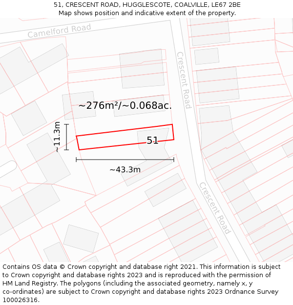 51, CRESCENT ROAD, HUGGLESCOTE, COALVILLE, LE67 2BE: Plot and title map