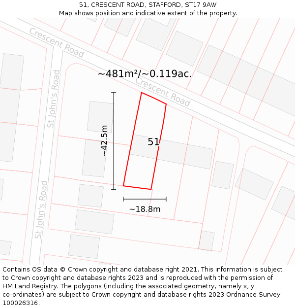 51, CRESCENT ROAD, STAFFORD, ST17 9AW: Plot and title map
