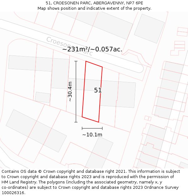 51, CROESONEN PARC, ABERGAVENNY, NP7 6PE: Plot and title map
