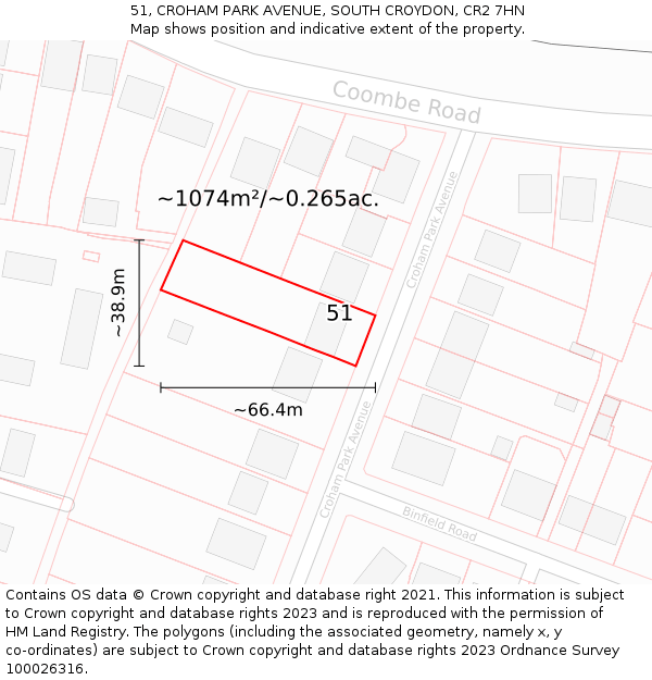 51, CROHAM PARK AVENUE, SOUTH CROYDON, CR2 7HN: Plot and title map