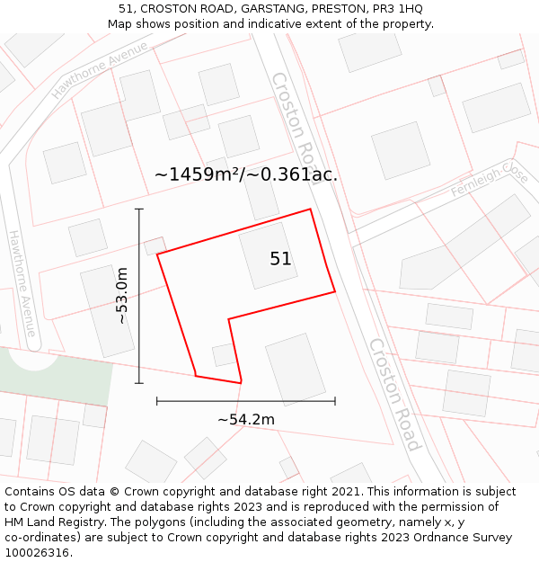 51, CROSTON ROAD, GARSTANG, PRESTON, PR3 1HQ: Plot and title map