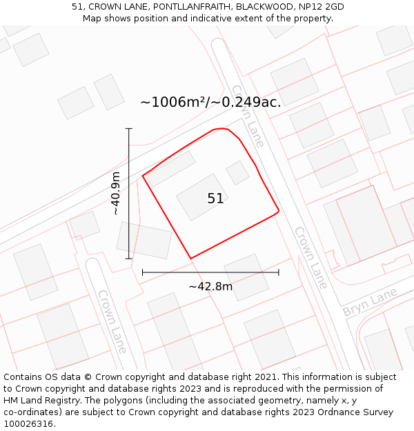 51, CROWN LANE, PONTLLANFRAITH, BLACKWOOD, NP12 2GD: Plot and title map