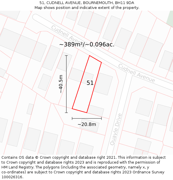 51, CUDNELL AVENUE, BOURNEMOUTH, BH11 9DA: Plot and title map