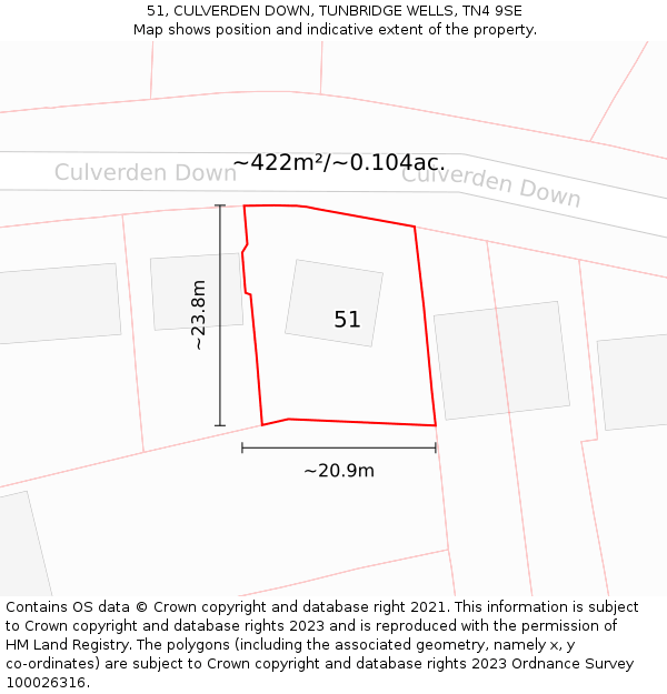 51, CULVERDEN DOWN, TUNBRIDGE WELLS, TN4 9SE: Plot and title map