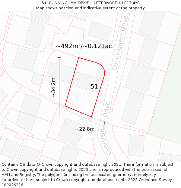 51, CUNNINGHAM DRIVE, LUTTERWORTH, LE17 4YR: Plot and title map