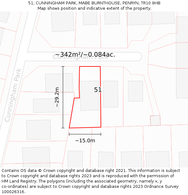 51, CUNNINGHAM PARK, MABE BURNTHOUSE, PENRYN, TR10 9HB: Plot and title map