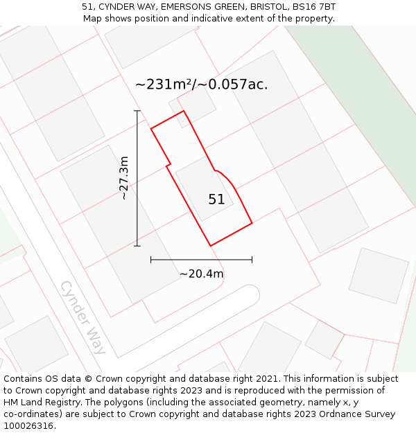 51, CYNDER WAY, EMERSONS GREEN, BRISTOL, BS16 7BT: Plot and title map