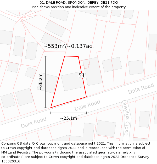 51, DALE ROAD, SPONDON, DERBY, DE21 7DG: Plot and title map