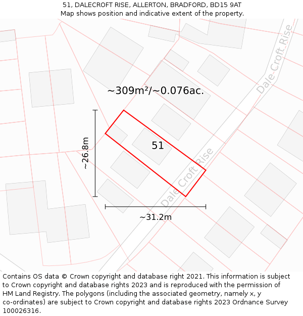 51, DALECROFT RISE, ALLERTON, BRADFORD, BD15 9AT: Plot and title map
