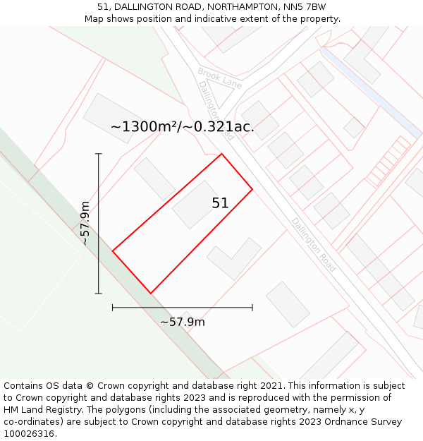 51, DALLINGTON ROAD, NORTHAMPTON, NN5 7BW: Plot and title map